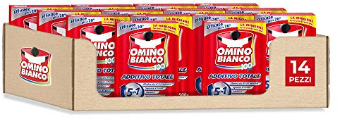 Omino Bianco - Additivo Lavatrice Totale 5 Azioni in 1 per Bucato, in Polvere, Azione Smacchiante e Igienizzante, 14 Confezioni x 500 g