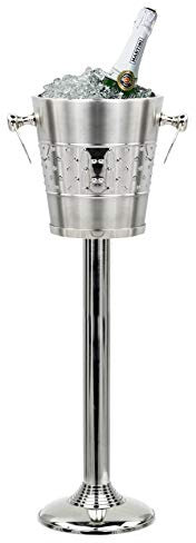 Secchiello indo-persiano per vino e ghiaccio, placcato in nichel spazzolato, con supporto in acciaio, refrigeratore per vino su supporto, utensili da cucina e bar