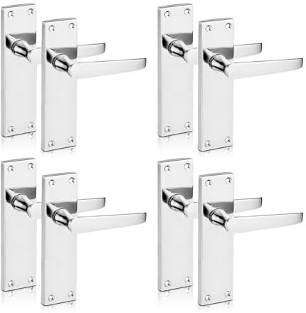XFORT Polished Chrome Lever Latch Door Handle - Victorian Flat Door Handle Sets - Ideal for Internal Door Handles, 4 Pairs