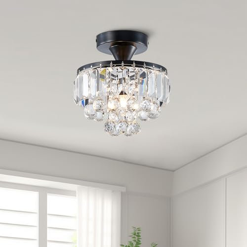 BESTIER Lampadario a Soffitto Moderno Moderno In Cristallo Nero Illuminazione Plafoniera a LED Lampada per Sala da Pranzo Bagno Camera da letto Soggiorno Diametro 23 Altezza 26