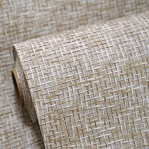Ansehan Wallcovering W010103 Cosmo Collection 36 W x 8 Yard L, Natural Paper Weave Grasscloth Modern Texture Wallcovering for Boho Living Room Bedroom Feature Wall,Khaki/Wheat/Grey