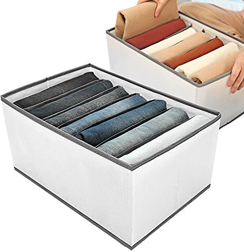 EASEVE 2 Stück Schrank Organizer Kleiderschrank Kleidung Aufbewahrung - 7 Fächer Faltbare Schubladen Ordnungssystem Kleider Aufbewahrungsbox für Hosen, Jeans, Hemden, Pullover, Shirt
