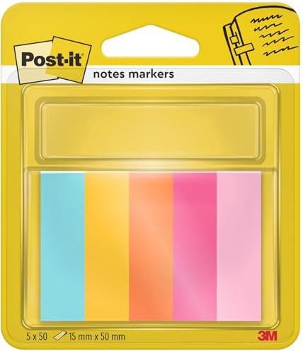 Post-it Brand Post-it Notes Markers, Beachside Colour Collection, 15 mm x 50 mm, 50 Sheets/Pad, 5 Pads/Pack, Multicolor