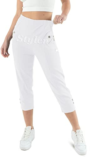URBAN STITCH Cropped Trousers for Women UK Ladies Capri Summer Pants Stretch 3/4 Length Crop Cut Off Three Quarter Elasticated Short (14, White)