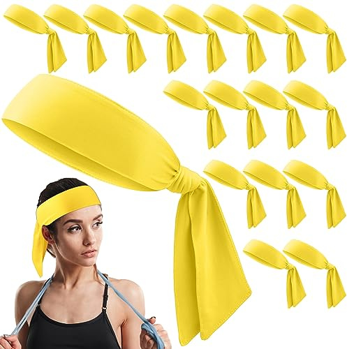 Hiboom 18 Pack Tie Headband Bulk Sports Tennis Headband for Men Women Ninja Karate Head Tie Athletic Sweatbands Elastic Hair Bands for Basketball, Football, Soccer, Running, Yoga(Yellow)