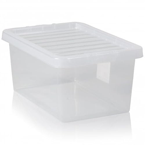 Checkmart PACK OF 2 Medium Storage Box with Lid Strong Plastic Stackable Nestable Container Home Office Clear (7 Litre)