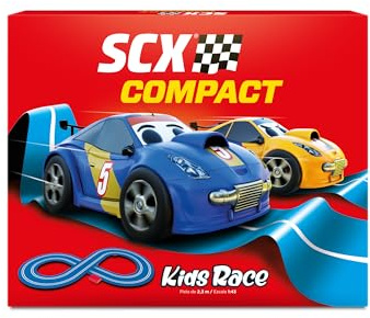 SCX - Circuito Compact - Pista de Carreras Completa - 2 Coches y 2 mandos 1:43 (Kids Race)