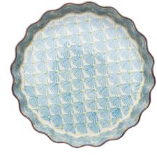 Tranquillo Molde para quiche de gres con estampado estampado a mano, color azul, diámetro de 22 x 4 cm