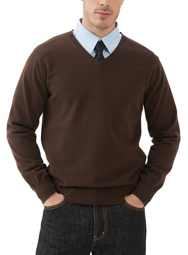 Kallspin Men's V Neck 100% Cotton Jumper Long Sleeve Knit Pullover Sweater