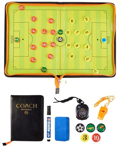 Fußball Taktiktafel Set Klappbar Trainer Taktikmappe Fussball Coach-Board, Magnetisch & Faltbar mit Stoppuhr & Pfeife, Taktikmappe für Spielanalysen & Coaching Trainermappe Fußball Taktiktafel