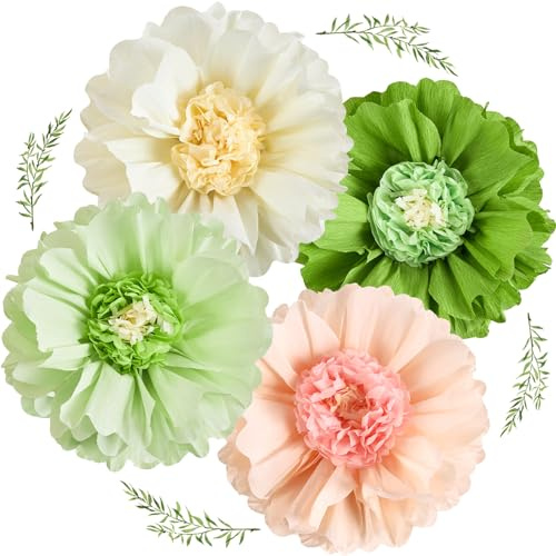 EASY JOY 4PCS 20 Sage Green Giant Paper Flowers | Artificial Flower Decorations for Spring Summer Wall Backdrop Birthday Party Wedding Baby Shower Bridal Decorations