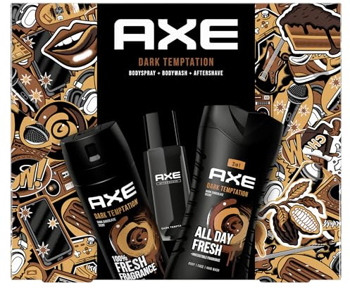 Axe Geschenkset Dark Temptation Pflegeset mit Deodorant, Duschgel und Aftershave (150 ml + 250 ml + 100 ml)