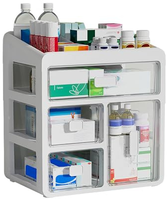 Felenny Medicine Cabinet Organizer, 4-Tier Medicine Box with 4 Drawers Multifunctional Storage Container Multi Purpose Storage Box Sewing Supplies Organiser for Bathroom Mirror Cabinet Wall Cabinet