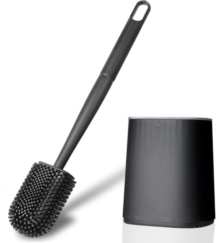 AiQInu Escobillas de Baño, Limpiador Profundo de Silicona Escobillas de Inodoro con Mango de Plástico Largo, escobilla WC con Base de Ranuras de Ventilación para el Inodoro del