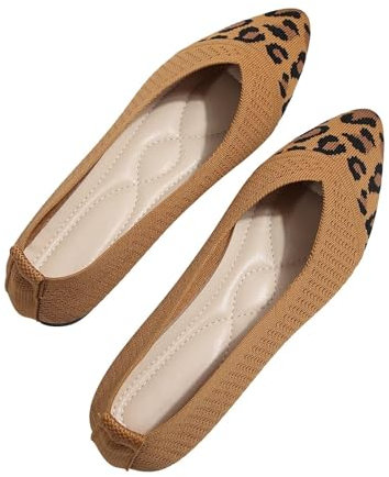 Womens Pointed Toe Ballet Flats UK Size 7 Ballerina Walking Flats with Arch Support Flat Shoes Knit Dress Shoes Pumps Shoes Comfort Slip On Flats Shoes for Ladies Brown