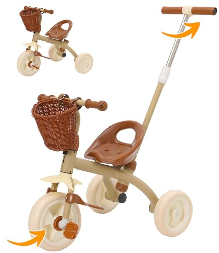 3 Wheel Kids Tricycles,2-in-1 Ride On Toddler Trike with Parent Handle,Baby Balance Bike Toy With Adjustable Seat & Removable Pedal,Develops Motor Skills,Gift For Girls Boys,Green