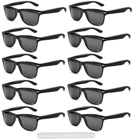 BINYI Party Suglae - Juego de gafas de sol rectangulares polarizadas retro, JGA 90 Hiie Glae, Party Glae para hombres y mujeres, fiesta, boda, carnaval, 10 piezas, negro