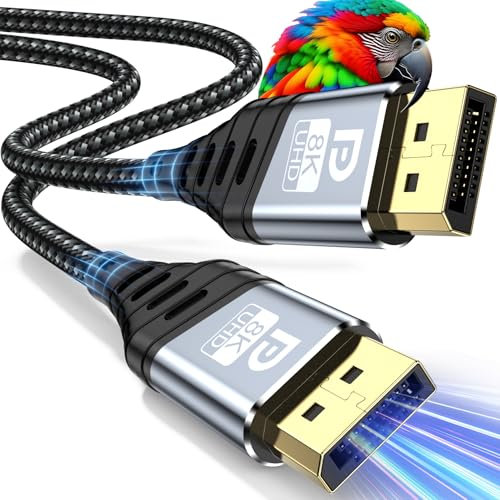 ZEENVIC Câble Displayport 1.4 3M - 8K Câble DP 8K@60Hz, 4K@165Hz,2K@240Hz/165Hz/144Hz, HBR3 32.4Gbps, HDR, DSC 1.2, HDCP 2.2, G-Sync&FreeSync, pour Carte Graphique, Moniteur de Jeu