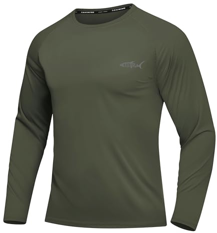 DEHORU Men’s Rash Guard UPF 50+ Sun Protection UV Shirt Quick Dry Long Sleeve Tshirts Moisture Wicking Swim Tops for Sport Running Hiking Fishing(AG M) Army Green