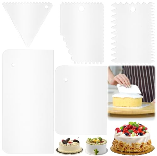 5 Pieces Cake Scraper Buttercream Smoother, Cake Smoother Scraper Set, Professional Cake Scraper for Baking, Frosting, Fondant and Cake Decorating Tools