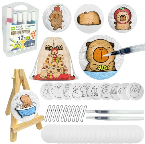 Juvanovo Peinture Gonflante Magique, 55 Pièces Kit de Peinture Texturée, Peintures Texturée Mousse 3D, Magic Puffy Paint Paper avec 10 Capybara et 20 Vide, Jeu de Créatif pour Filles Garcons