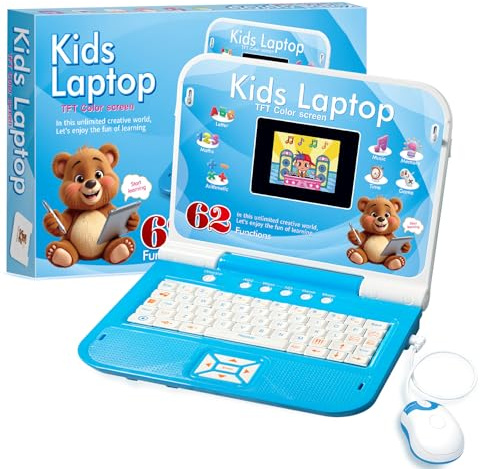 Happiegg Kids Laptop - Educational Toy with Colour Screen, 62 Activities for English Alphabet, Words, Math, Games & Music, Gifts for Boys Girls, Blue
