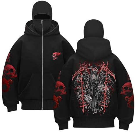 Huvtröja herr huvtröja med ansiktsmask stormluva full dragkedja överdimensionerad Y2K mask jacka vinter sweatshirt och väska varm övergångsjacka vinterjacka hoodie med huva