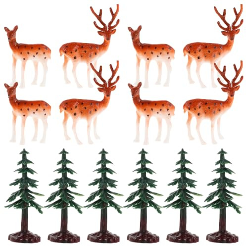 28Pcs Mini Plastic Reindeer Figurines for Christmas Tabletop Display | Holiday Elk Ornaments, Artificial Mini Pine Tree Accents, Winter Party Landscaping Decor, Festive Scene Set