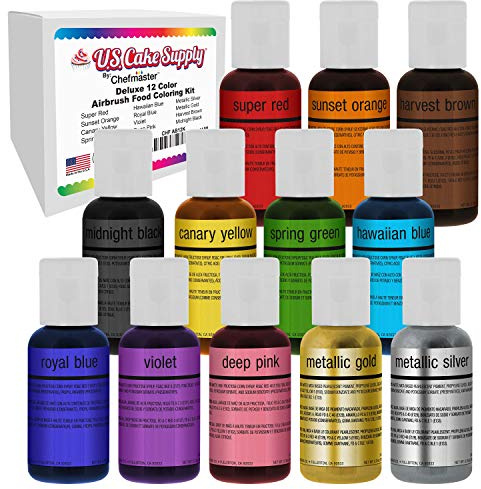 U.S. Cake Supply Airbrush Cake Color Set - The 12 Most Popular Colors in 0.64 fl. oz. (19ml) Bottles Made in the USA
