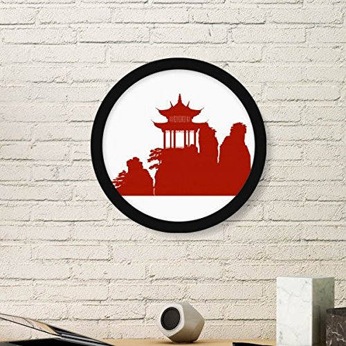DIYthinker China Pavilion Mountain Culture Silhouette Illustration Pattern Round Simple Picture Frame Art Prints Of Paintings Home Wall Decal Medium Black