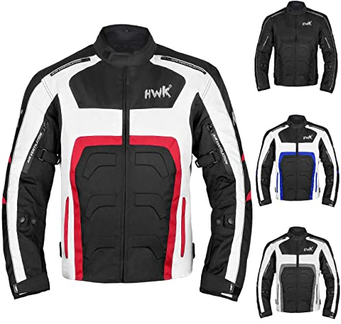 HWK Spyder Motorcycle Jacket for Men with Weather Resistant Cordura Textile Fabric for Enduro Motocross Motorbike Riding and Impact Protection Armor, Dual Sport Motorcycle Riding Jacket LARGE/RED
