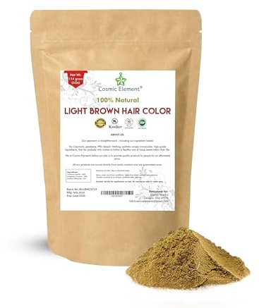 Cosmic Element Light Brown Henna Powder for Hair & Beard Color - Organic Natural Hair Dye, Chemical Free, Gluten Free, Cruelty Free - 4 oz