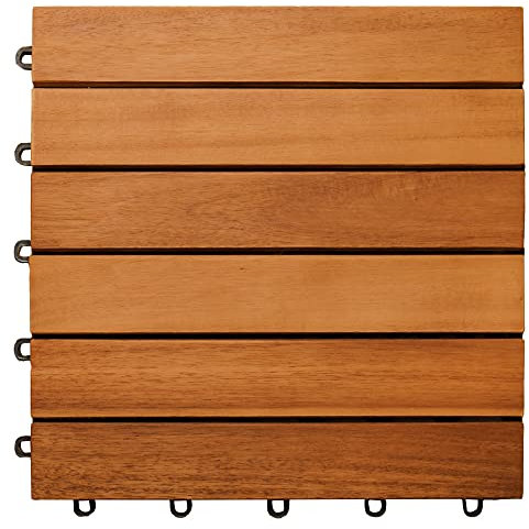 Casaria Baldosa Clásica Madera Acacia 30x30cm Losa de Terraza Jardín Balcón Montaje x Clip Certif FSC