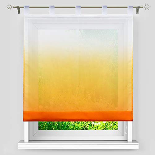 Heichkell Farbverlauf Raffrollo mit Schlaufen Voile Transparente Raffgardine Bändchenrollo in Küche Schlafzimmer Romantischer Stil Orange B×H 100×140 cm