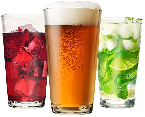 Drinking Glasses Set of 12-16 oz Glass Cups - Pint & Beer Glasses - Dishwasher Safe Water Glasses - Highball Tumblers