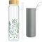 Ferexer Trinkflasche Glas 1l Wasserflasche Glas mit Bambus Deckel 1 Liter (Grüne Blätter 1liter, 1000ml)