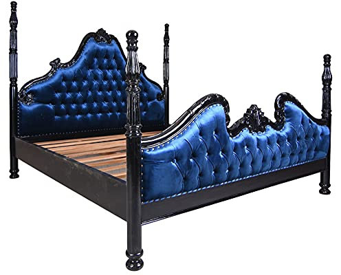 XXL Säulenbett Doppelbett 180x200cm Ehebett Samt Massiv Mahagoni Bettgestell mar228 Palazzo Exklusiv