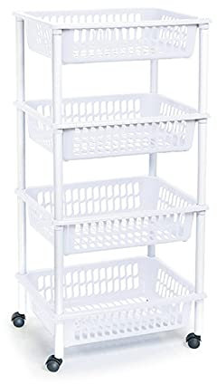 Acan Tradineur - Carro verdulero Blanco Modelo PLFT con Ruedas 4 cestas 85 x 40 x 30 cm Carrito portaobjetos estantes Multiusos para organizar los Espacios domésticos