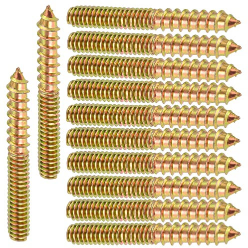 MiDube, 12 Unids Tornillo de espiga, Tornillo de doble rosca, Conector para muebles de carpintería, Doble Terminación Revestimiento de Zinc Autofocante Roscado Varillas, M6 x 40mm