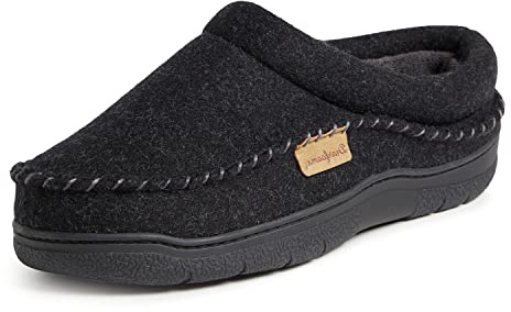 Dearfoams Men's Thompson Cozy Memory Foam Indoor Outdoor Clog House Slipper, Black (Wool), X-Large