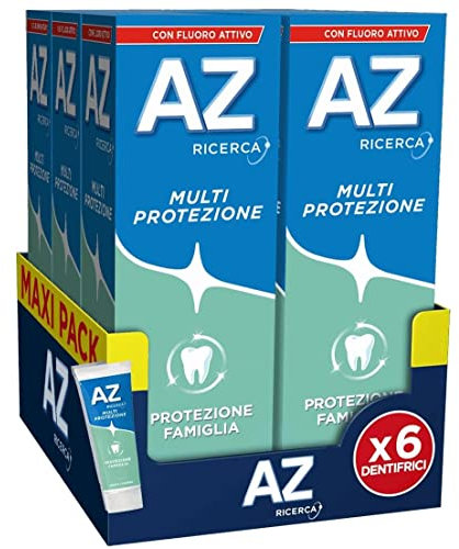 AZ Ricerca Dentifricio Multi Protezione, Ideale per la Famiglia, Pulizia Denti Profonda, Gusto Menta, Maxi Formato da 6 Confezioni X 75ml