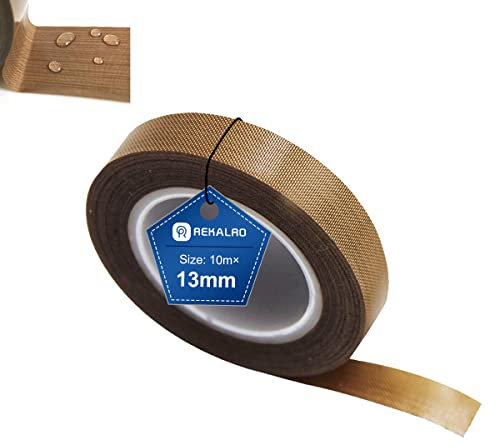 REKALRO Cinta adhesiva de teflón/cinta adhesiva de PTFE, cinta de alta temperatura para impresora 3D, cinta de sellado al vacío, cinta aislante para máquina de sellado al vacío (13 mm x 10 m)