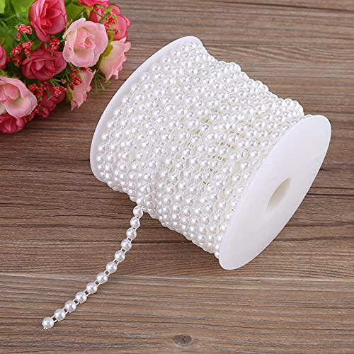 Fyearfly Filo di Perle per Decorazioni, 25 m/Rotolo Doppia Linea di Cotone Imitazione Perle Semitonde Ghirlanda a Catena per la Decorazione della Casa della Festa Nuziale(Bianco Puro)