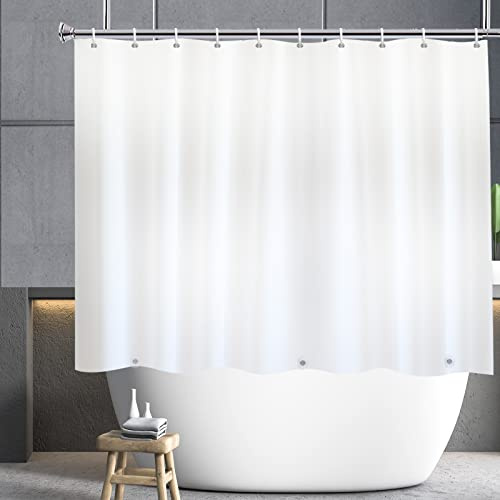 YISURE Short Shower Curtain Liner 180x150cm, White PEVA Shorter Length Shower Curtain with Magnetic Bottom, Plastic Hooks, Width 70 x Height 60