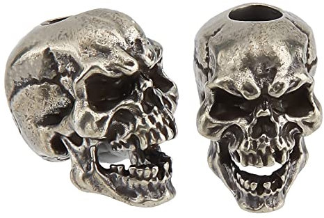 SUPERFINDINGS 2 STÜCKE Skull Knife Lanyard Bead Messing European Beads Antique Silver Large Hole Beads Paracord Cord Tool Bead 19x13x17mm Für Schlüsselanhänger, Bohrung: 5.5 mm