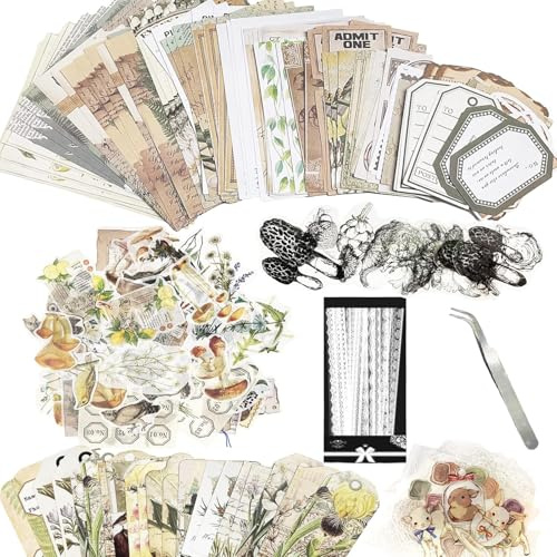 Carreuty 290pcs Aesthetic Scrapbooking Stickers Paper Pack, DIY Decorative Paper Plant Animal Supplies Stickers Paper Kit for Scrapbook Supplies Journal Kit (Fantasy Forest Life)