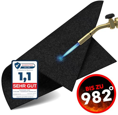 EVOCAMP Feuerfeste Unterlage 70x32 cm - Hitzeschutzmatte hitzebeständig bis 982 °C - Lötmatte als feuerfeste Matte für sicheren Brandschutz - Brandschutzmatte als ideale Feuerschutzmatte - schwarz