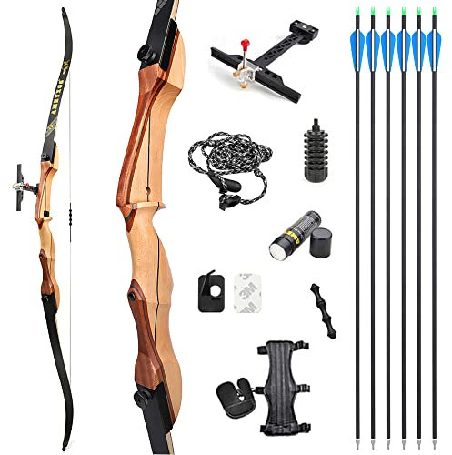 SHARROW Bogenschießen Takedown Recurve Bogen und Pfeile Set 66/68/70 Zoll Erwachsene Wettbewerb Bogen 14-40lbs Sportbogen Langbogen für Jugend Erwachsene Outdoor Training Schießen (30lbs/68, Schwarz)
