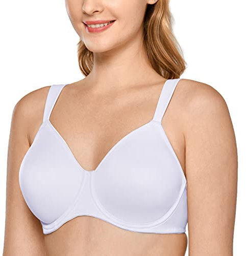 DELIMIRA Donna Reggiseno Minimizer con Ferretto Senza Imbottito Taglie Forti Comodo Copertura Completa Bianco 3E