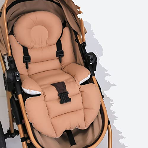 Andija Orthopädisches Kinderwagenkissen mit Lordosenstütze, Baumwollstoff Sitzauflage 35x80cm (Brown-Star)
